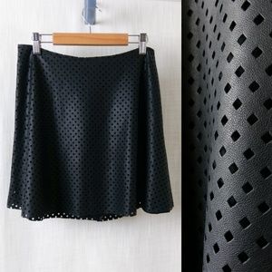BCBG Perforated Faux Leather Fit & Flare Skirt